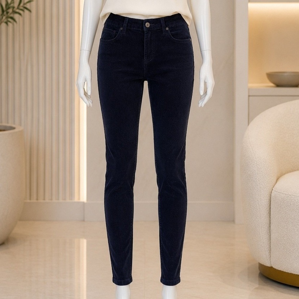Edyson Womens Skinny Corduroy Pants Navy Blue Stretch 5-Pocket 27L